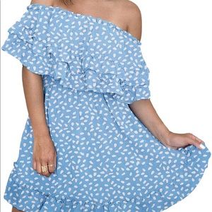 KIRUNDO 2021 Summer Women’s Off Shoulder Mini Dress Polka Dot | MEDIUM | Blue